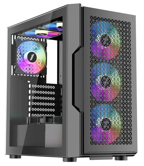 1st Player Trilobite T7 ARGB Mid-Tower ATX Gaming Case, 4 ARGB Fans Pre-installed - Black