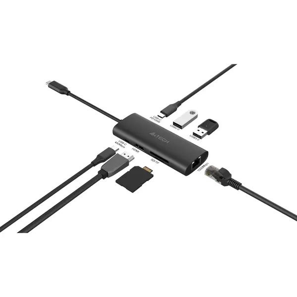 A4Tech DST-80C 8-in-1 Docking Station, USB-C 100W, 4K HDMI@30Hz