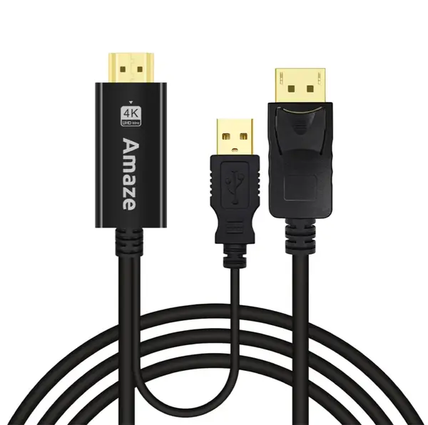 Amaze A820 HDMI to DP Cable, HDMI Male to DisplayPort Male and USB Power, 4K@60Hz, 2M, Black