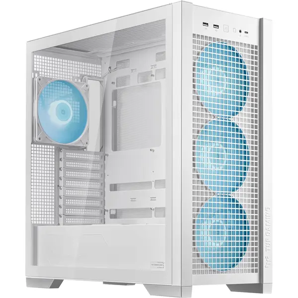ASUS TUF Gaming GT302 ARGB ATX Mid-Tower PC Case, 4x140mm ARGB Fans, Interchangeable Tempered Glass or Mesh Side Panels - White