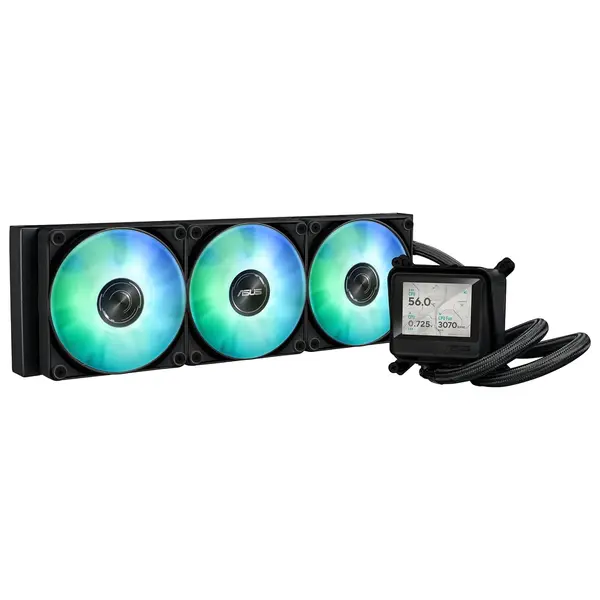 ASUS MAX Gaming LC ARGB LCD 360mm Liquid CPU Cooler | 360mm Aluminum Radiator, Pre-Installed & Daisy-Chainable ARGB Fans, Copper Micro-Channel Cold Plate, 2.4" Full Color IPS LCD