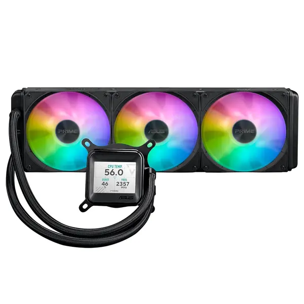 ASUS Prime LC 360 ARGB LCD AIO Liquid CPU Cooler | 360 mm Aluminum Radiator, Copper CPU Plate Block Material, 2.3" LCD Display - Black