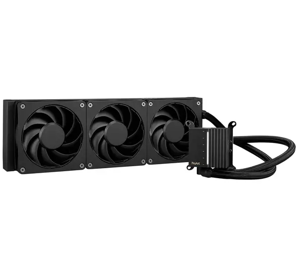 ASUS ProArt LC 360 AIO CPU Liquid Cooler | Illuminated System Status Meter, Three Matte Black Alphacool Apex Stealth Metal Power Fans, High Performance up to 3000 RPM, Low Noise, Daisy-Chain Installation - Black