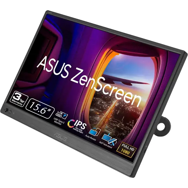 ASUS ZenScreen MB169CK 15.6" FHD IPS Portable USB Monitor - Dual USB Type-C, Flicker Free, Blue Light Filter, Anti-glare Surface, 360° Kickstand