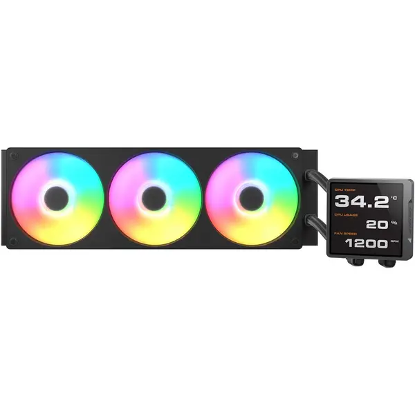 Cougar Poseidon Vistek Pro ARGB CPU Liquid Cooler, 3.95" 720x720 IPS TFT LCD Screen, Unity Single-Frame PWM Fans, Up to 2500 RPM Fan Speed - Black