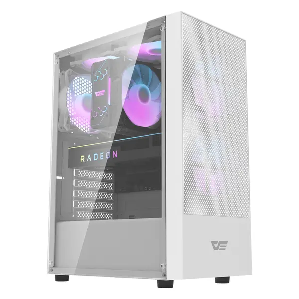 DarkFlash A290 ATX Gaming PC Case, 3x ARGB Fans Included - White