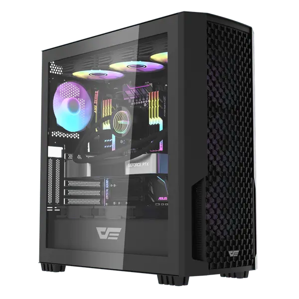 DarkFlash DF2100 Tempered Glass E-ATX Gaming PC Case, 4x ARGB Fans Included – Black