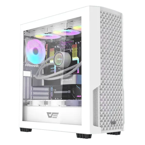 DarkFlash DF2100 Tempered Glass E-ATX Gaming PC Case, 4x ARGB Fans Included – White
