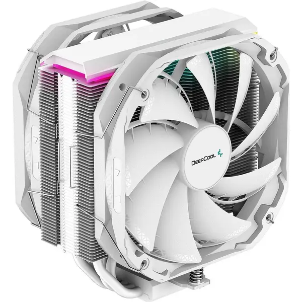 DeepCool AS500 PLUS Single Tower CPU Cooler, 5 Heat Pipe Design, 2x 140mm TF140S PWM Fans, 500~1200 RPM Speed, ARGB LED - White