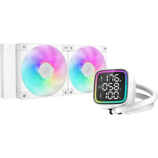 DeepCool LD240 WH Digital 240mm ARGB AIO Liquid Cooler, Multiline LED Digital Display, Real-Time CPU Status, 2x 120mm FD12 ARGB Fans, 2400 RPM Fan Speed - White
