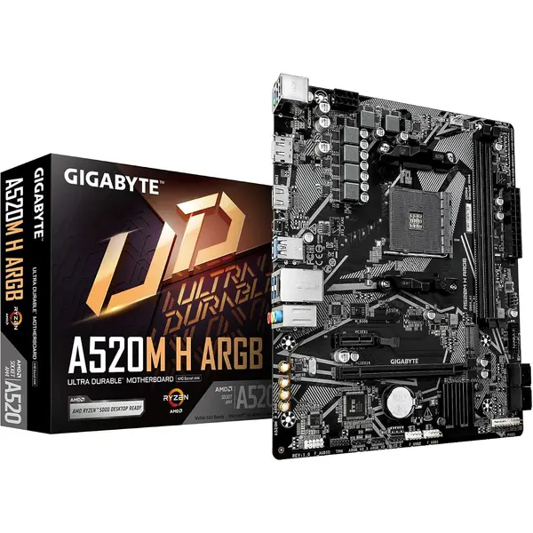 Gigabyte A520M H ARGB AMD AM4 DDR4 MicroATX Motherboard | PCIe 3.0 x4 M.2, Integrated ARGB Header