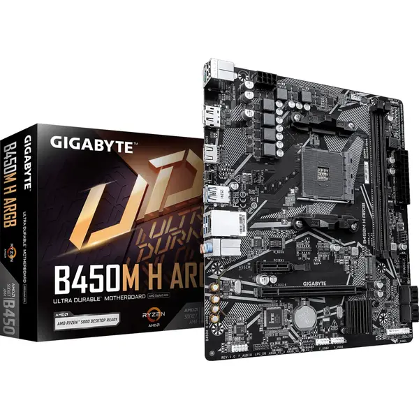 Gigabyte B450M H ARGB AMD AM4 DDR4 MicroATX Motherboard | PCIe Gen3 x4 M.2, RGB Fusion 2.0, Integrated ARGB Header
