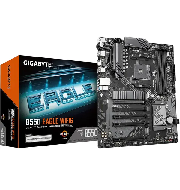 Gigabyte B550 EAGLE WIFI6 AMD AM4 ATX Motherboard, DDR4, 10+3 Power Phase, 2X M.2, PCIe 4.0, USB-C, WIFI6, GbE LAN, PCIe EZ-Latch, EZ-Latch, RGB Fusion
