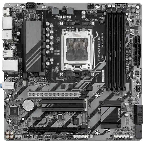 Gigabyte B850M D3HP AMD AM5 DDR5 MicroATX Motherboard - AMD Ryzen 9000 Series CPUs, 5+2+2 Phases Digital VRM, up to 8200MHz DDR5 (OC), 1xPCIe 5.0 + 1xPCIe 4.0 M.2, GbE LAN, USB 3.2 Gen 2