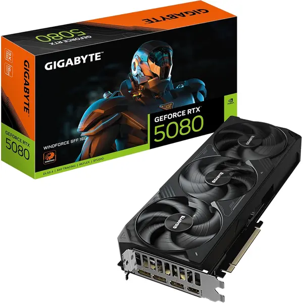 GIGABYTE GeForce RTX 5080 WINDFORCE SFF 16G Graphics Card, 16GB 256-bit GDDR7, PCIe 5.0, WINDFORCE Cooling System
