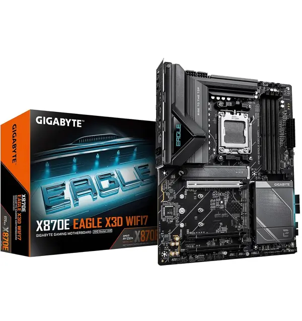 Gigabyte X870E EAGLE X3D WIFI7 Wifi7 AMD AM5 ATX Motherboard | DDR5, 16+2+2 Power Phase, 4X M.2, PCIe 5.0, USB4 Type-C, WIFI7, 5 GbE, PCIe EZ-Latch
