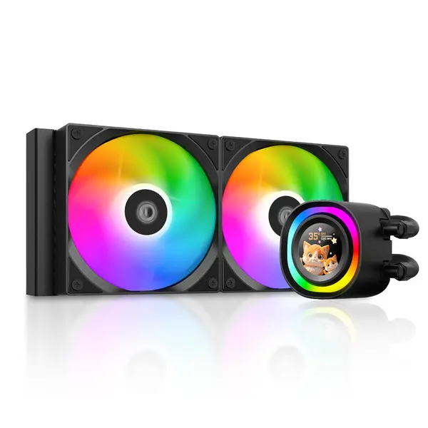 ID-Cooling FX240 LCD 240mm AIO Liquid CPU Cooler | 1.48" Customizable LCD Display, 300W TDP, Dual Low Noise ARGB Fans - Black