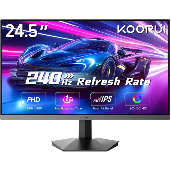 KOORUI G2511X 24.5" FHD IPS 240Hz Gaming Monitor, 1ms Response Time, Adaptive Sync, HDR400, 90% DCI-P3, 99% sRGB - Black