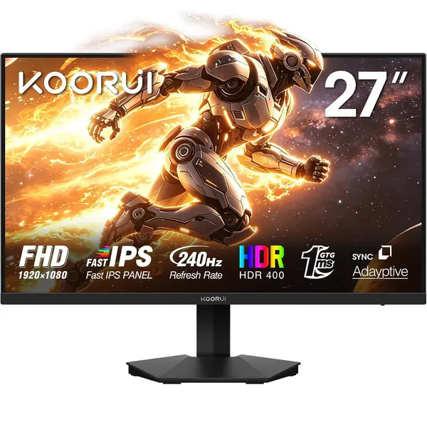 KOORUI G2711X 27" FHD IPS 240Hz Gaming Monitor, 1ms Response Time, HDR400, 99% sRGB, 90% DCI-P3, Adaptive Sync
