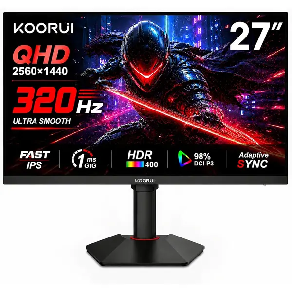 KOORUI G2721E 27" QHD IPS 320Hz Gaming Monitor, Fast IPS, 1ms, HDR400 98% DCI-P3 color, Adaptive Sync