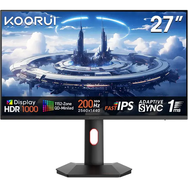 KOORUI S2721PM 27-Inch IPS Mini-LED 200Hz QHD Gaming Monitor, 1ms, HDR 1000, Adaptive Sync, Lifting Adjustable, VESA Mountable, HDMI/DP, Low Blue Light, 99% SRGB
