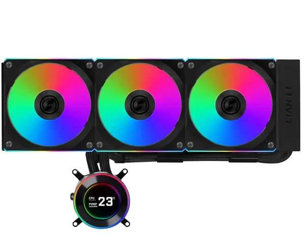 Lian Li Hydroshift II 360 CL RGB 360mm AIO Liquid CPU Cooler, 2.1” IPS LCD 480×480 Screen, 3x 120 RGB Fans, 3 Control Mode, Flexible Tubes Clamp - Black