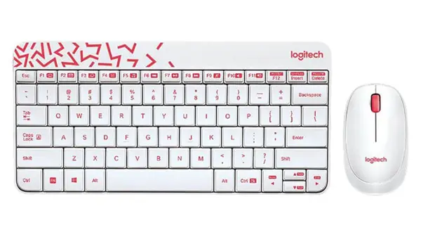 Logitech MK240 NANO Wireless Keyboard and Mouse Combo - White/Vivid Red