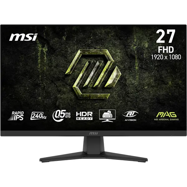 MSI MAG 272F X24 27-Inch Gaming Monitor - FHD 1080p, Rapid IPS, 240Hz, 0.5ms, HDR ready, AMD FreeSync Premium, Eye care, AI vision, HDMI 2.0b, DP 1.2a, Frame-Less, Vesa Mount, Black