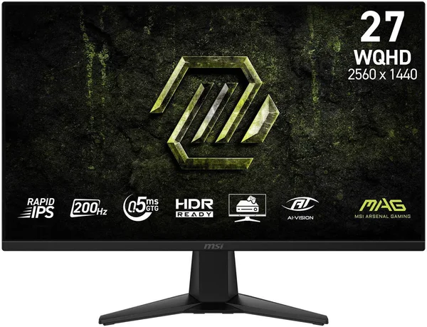 MSI MAG 275QF E20 27-inch 2560 x 1440 (WQHD) Gaming Monitor, 200Hz, FreeSync Premium, HDR Ready, HDMI, VGA Port, VESA Mountable, Tilt, 4-Side Slim Bezel, 0.5ms, Black