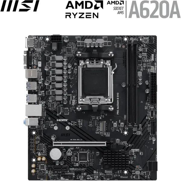 MSI PRO A620AM-B EVO AMD AM5 DDR5 MicroATX Motherboard