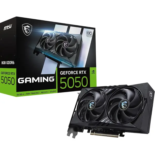 MSI Geforce RTX 5050 8G Gaming OC Graphics Card, 8GB GDDR6, 128-bit, Extreme Performance: 2647 MHz, DisplayPort x3 2.1a, HDMI 2.1b, NVIDIA Blackwell Architecture