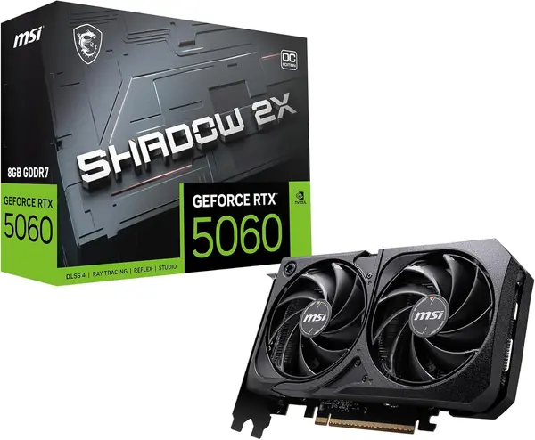 MSI GeForce RTX 5060 8G Shadow 2X OC Graphics Card ( 8GB GDDR7, 128-bit, Extreme Performance: 2535 MHz, DisplayPort x3 2.1a, HDMI 2.1b, NVIDIA Blackwell Architecture