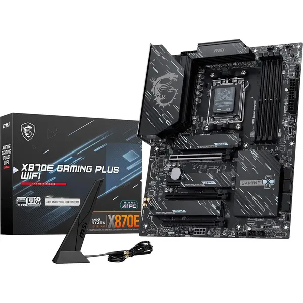 MSI X870E GAMING PLUS WIFI Motherboard, ATX - AM5-60A SPS VRM, DDR5 Memory Boost 8200+ MT/s (OC), PCIe 5.0 x16 & 4.0 x4, M.2 Gen5, Wi-Fi 7, 5G LAN