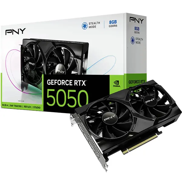 PNY NVIDIA GeForce RTX 5050 Dual Fan Graphics Card, 8GB GDDR6, 128-bit, SFF-Ready, PCIe 5.0, HDMI/DP 2.1, Black