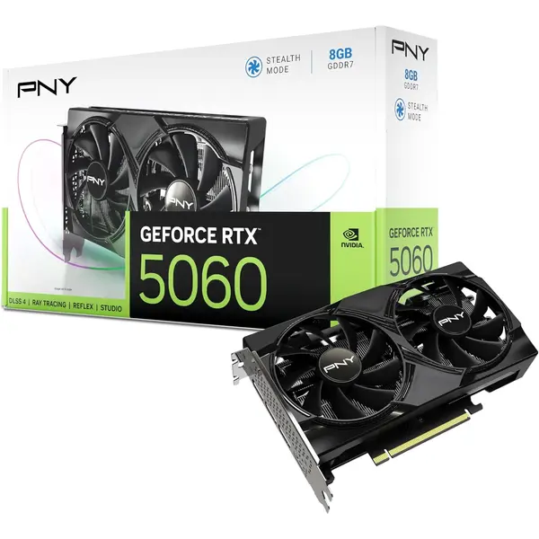 PNY GeForce RTX™ 5060 Dual Fan Graphics Card, 8GB GDDR7, 128-bit - Black