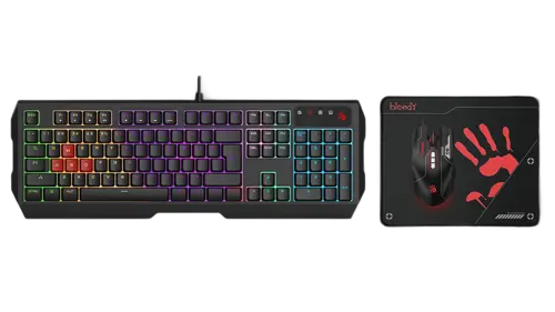 Bloody B1700 NEON Gaming Desktop Keyboard, Mouse & MousePad Combo - Black