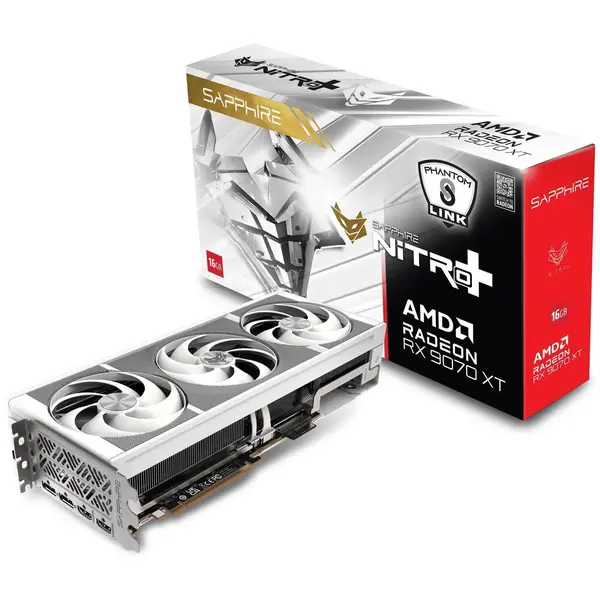 Sapphire NITRO+ AMD Radeon™ RX 9070 XT OC PhantomLink Polar Edition Graphics Card with 16GB memory, ARGB Light Bar, PhantomLink (GC-HPWR / BTF) Power Connector