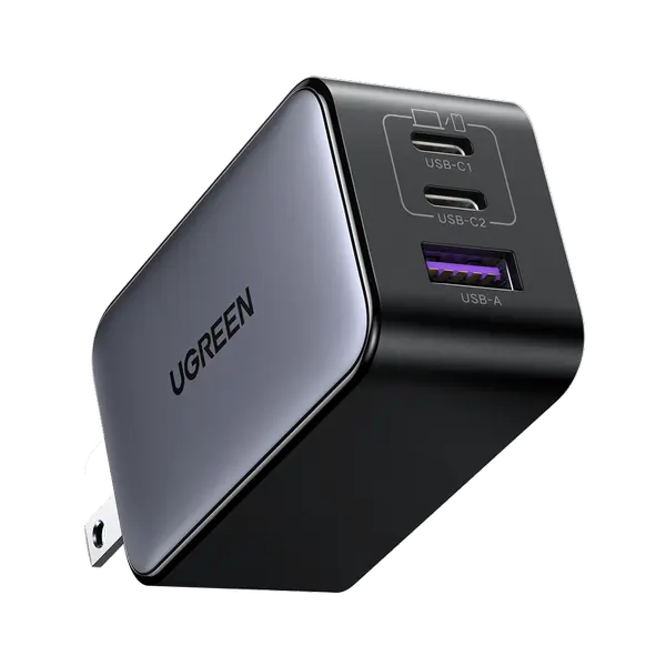 UGREEN 10334 Nexode 65W USB C Charger Block, 3-Port Wall Charger Fast Charging GaN II Chip, 3 in 1, Compact Size with Foldable Plug