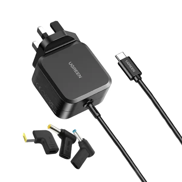 UGREEN 35063 67W GaN USB C Power Adapter (UK Plug) Universal Charger, With 3 Interchangeable DC Connectors For Phones and Laptop
