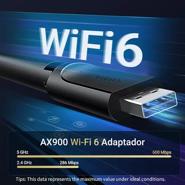 UGREEN 35265 AX900 WiFi 6 Dual Band Adapter, 6dBi High Gain Antenna, 5G/2.4G Bands, Built-in Driver