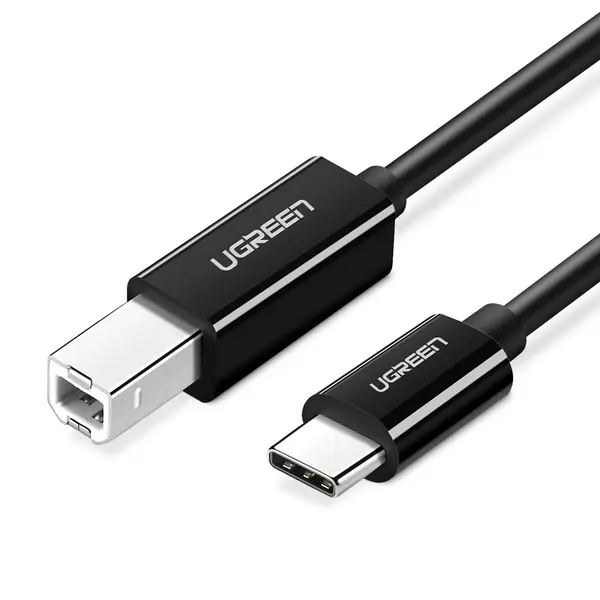 UGREEN 50446 USB Type-C to B Male Printing Cable, USB 2.0 Standard, Triple Shielding, 2m – Black