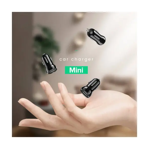 UGREEN 50875 Mini 24W Dual USB Car Charger, Compact Mini Design, Smart Protection