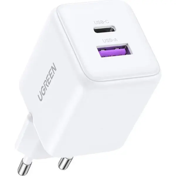 Ugreen 65015 30W 2-Port GaN Fast Charger, White, EU Plug