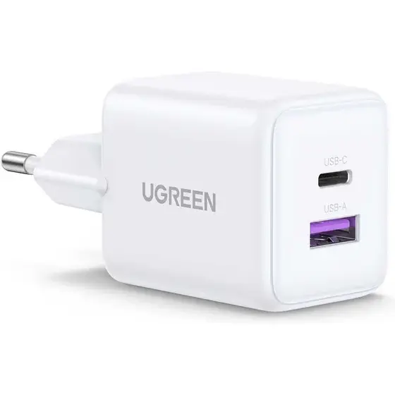 Ugreen 65015 30W 2-Port GaN Fast Charger, White, EU Plug