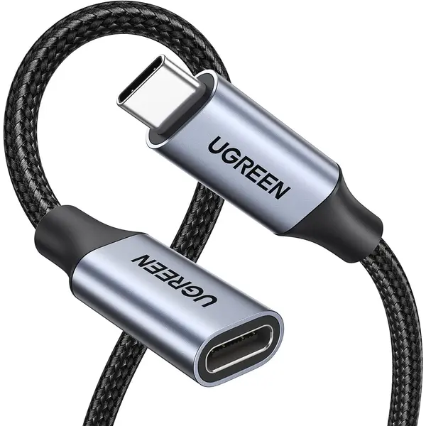 UGREEN USB-C Extension Cable, 100W PD Fast Charge, 10Gbps Fast Data Transfer, 4K 60Hz Display Output, USB 3.2 Type-C Extender, Male to Female, Silver, 0.5M, 80810