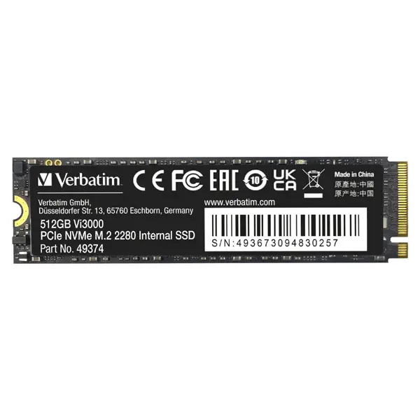 Verbatim Vi3000 512GB M.2 2280 NVMe PCle Gen 3x4 Solid State Drive
