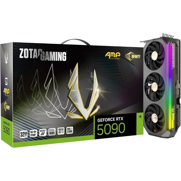 ZOTAC Gaming GeForce RTX 5090 32GB AMP Extreme Infinity Graphics Card, DLSS 4, 32GB GDDR7, 512-bit 28 Gbps, PCIE 5.0, IceStorm 3.0 Advanced Cooling, Spectra 2.0 ARGB Lighting