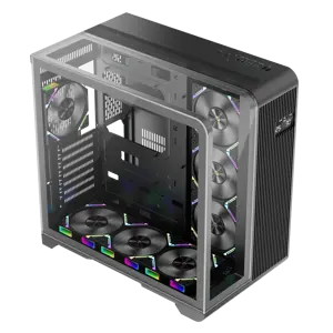 1st Player RT7 Black Edition Gaming Case, Triple Tempered Glass, Advanced Cooling with 7 Fan Support, USB-C & LED Display, Spacious for High-End Builds, 4x XF7 ARGB Fans Pre-installed