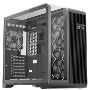1st Player RT7 Black Edition Gaming Case, Triple Tempered Glass, Advanced Cooling with 7 Fan Support, USB-C & LED Display, Spacious for High-End Builds, 4x XF7 ARGB Fans Pre-installed