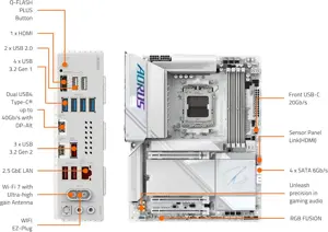 Gigabyte X870E AORUS PRO ICE AMD AM5 Motherboard, ATX, DDR5, 4X M.2, PCIe 5.0, USB4 Type-C, WIFI7, 2.5GbE LAN, EZ-Latch